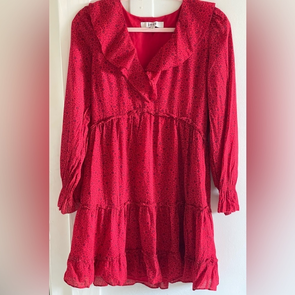Joie Adanson Mini French Girl Red Dress in True Red Frilly Plum Perfect Sz Small - Picture 4 of 9